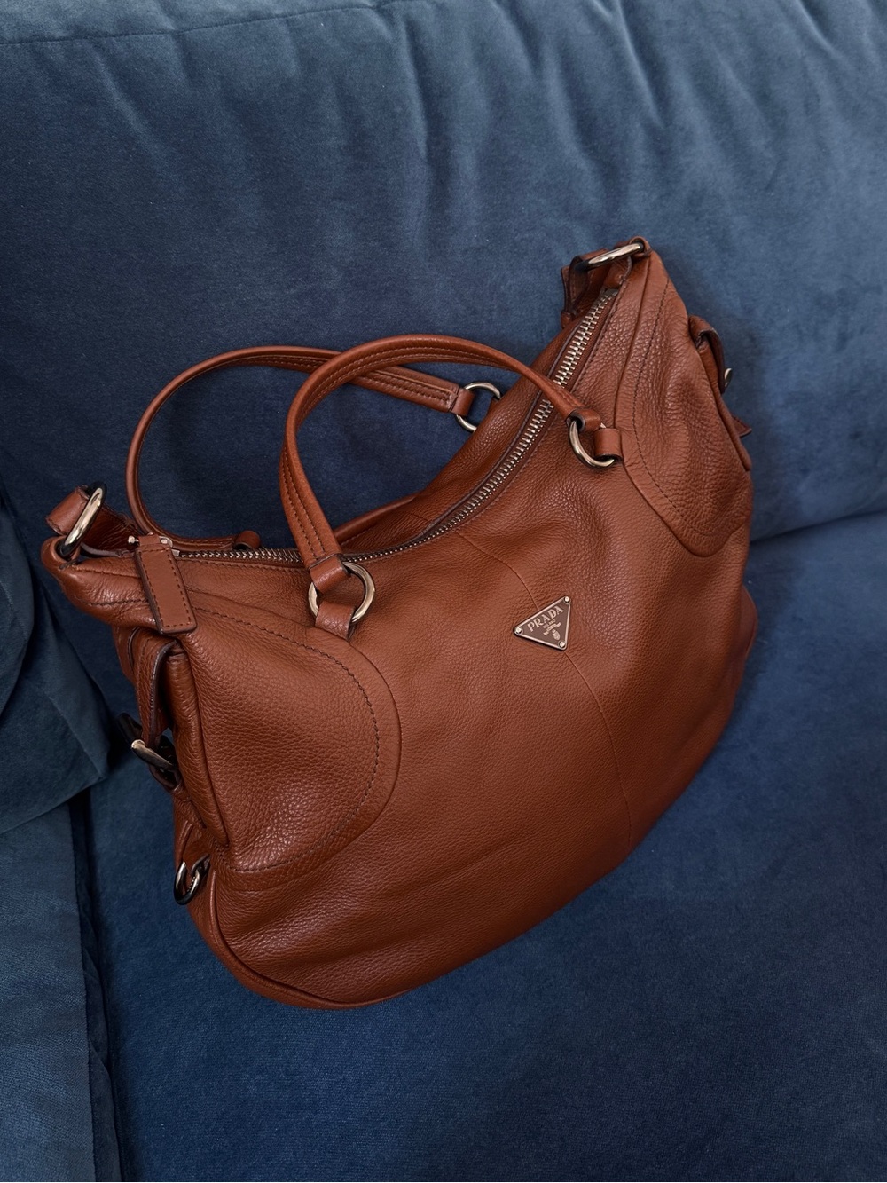Prada Pebble Leather Dark Brown Hobo Bag - Picture 2 of 13